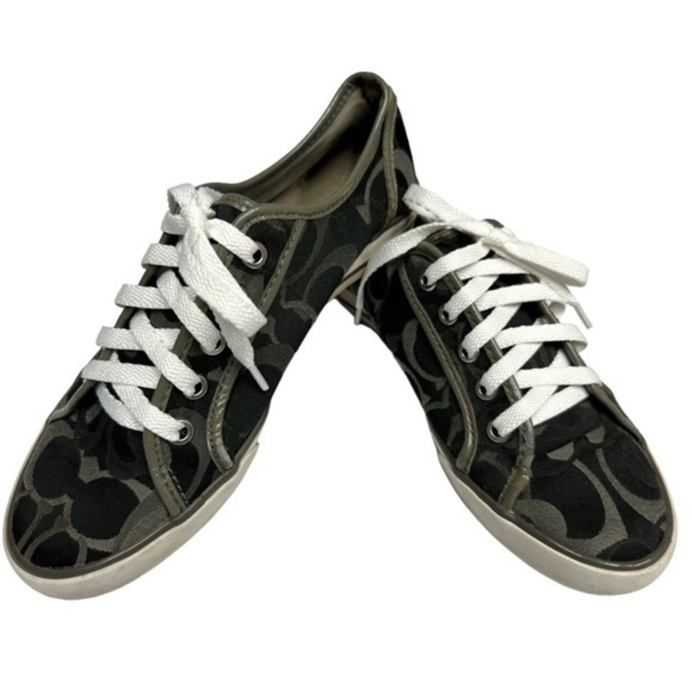 Coach DEE Black/Gray Monogram C Fabric Sneakers Women's Shoes Size 8